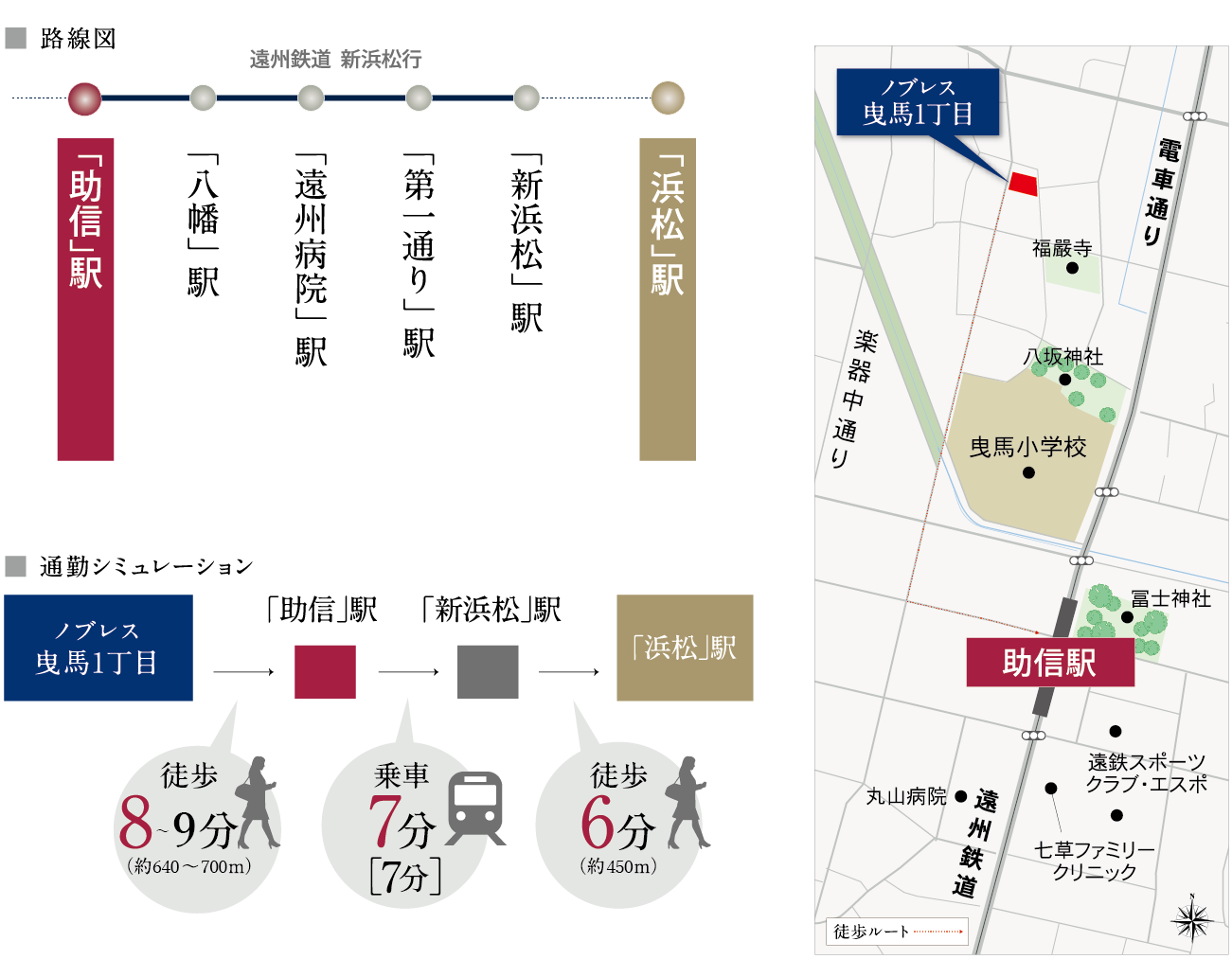 最寄り「助信」駅から JR「浜松」駅へのアクセス