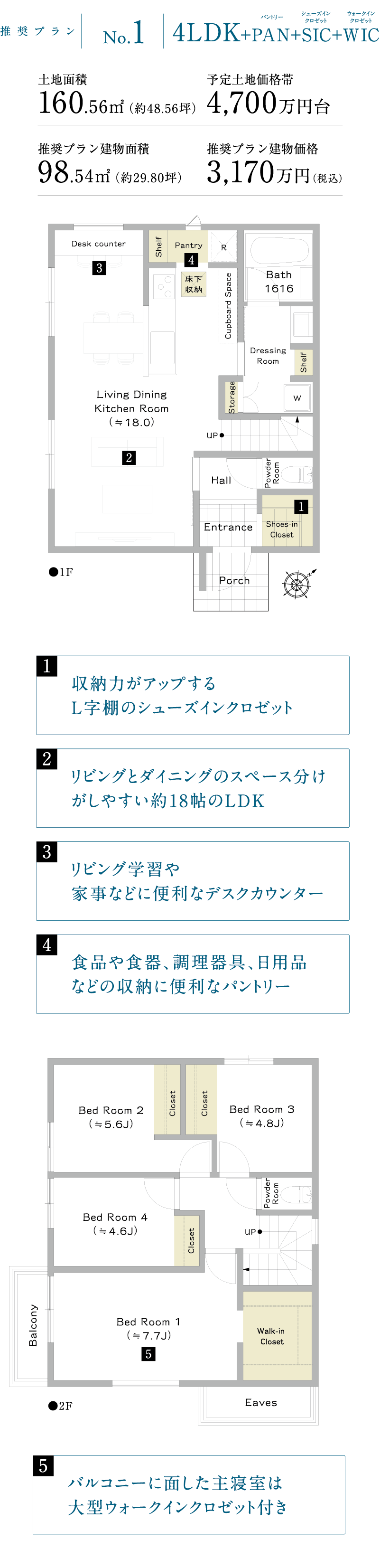 推奨プラン｜プライバシーに配慮した、収納充実の4LDK。