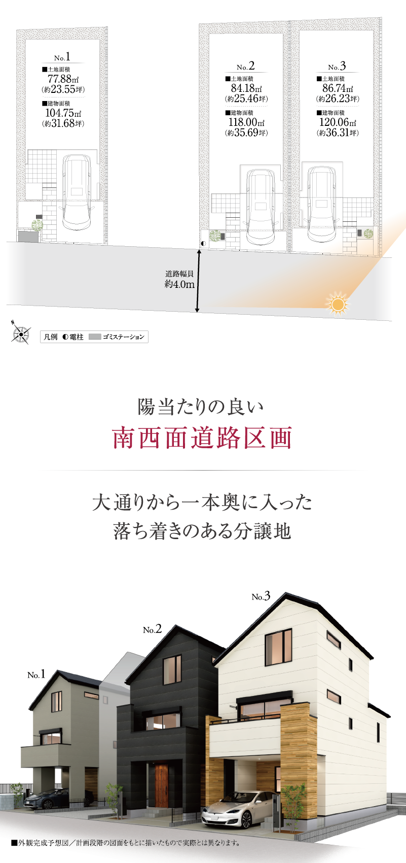 東急東横線「妙蓮寺」駅徒歩圏内。全3区画の分譲地。