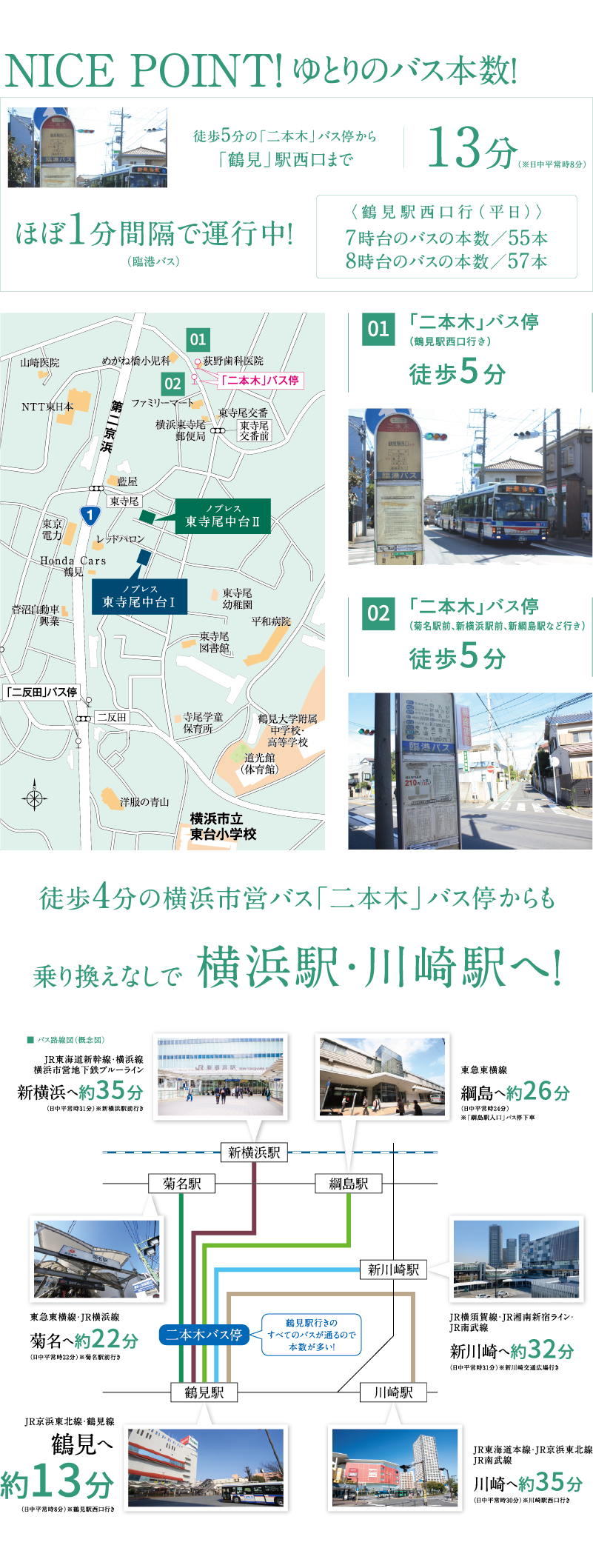 鶴見駅まで快適アクセス！ 東横線や新幹線などへ便利＆多彩なバスルート。