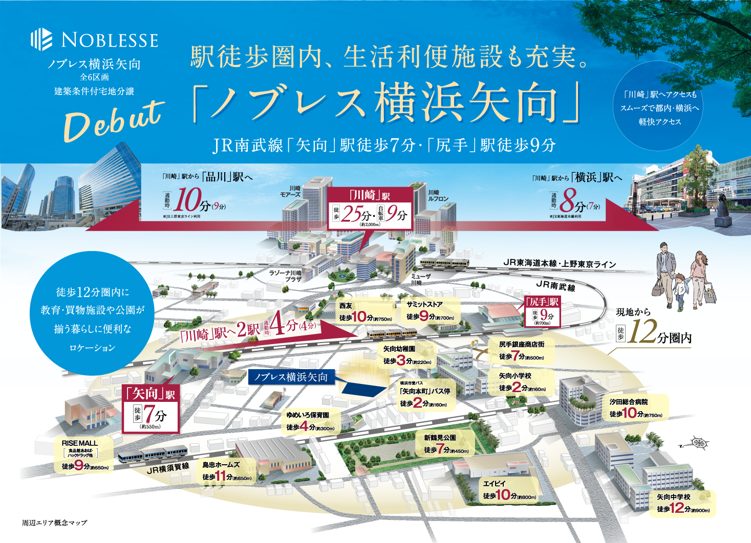 JR南武線「矢向」駅 徒歩7分、「尻手」駅 徒歩9分、「川崎」駅へアクセスもスムーズで都内・横浜へ軽快アクセス