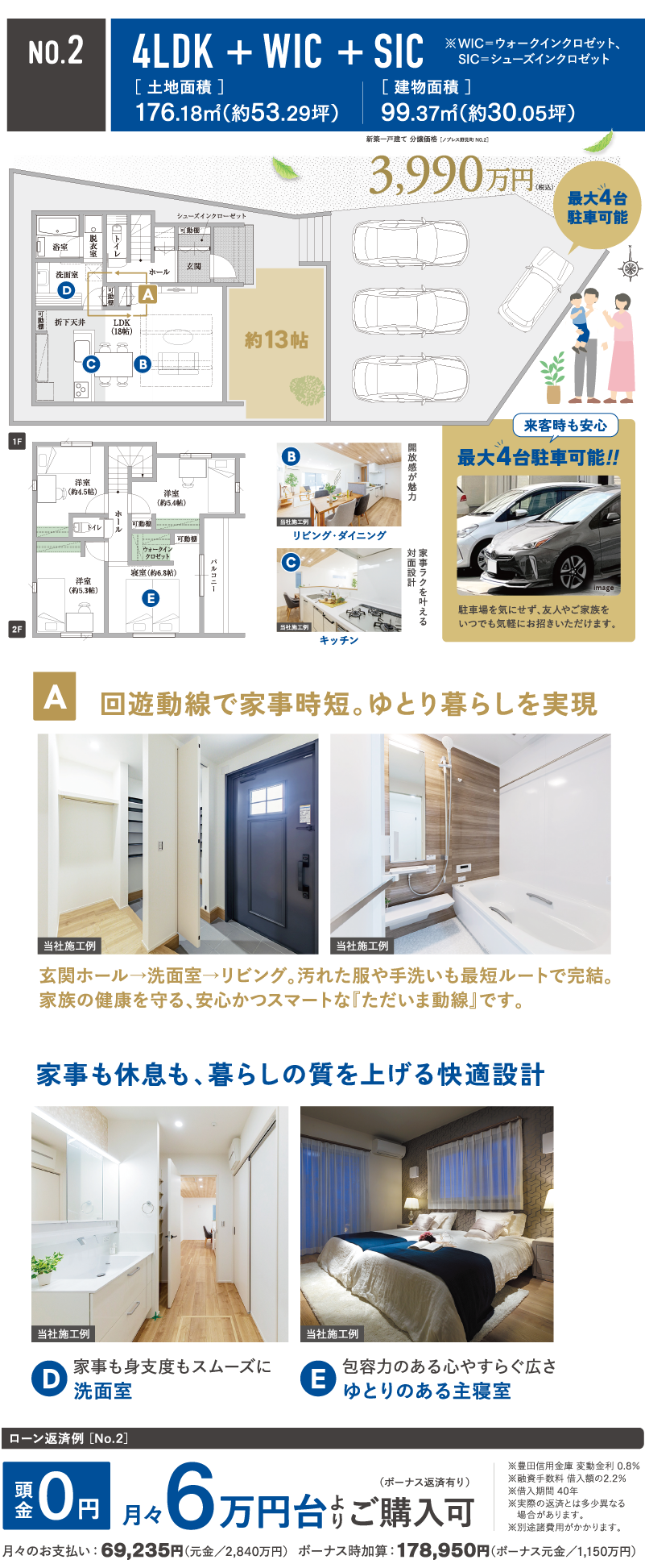 No.2間取り｜ムダのない回遊動線で、ゆとりの時間が生まれる家。