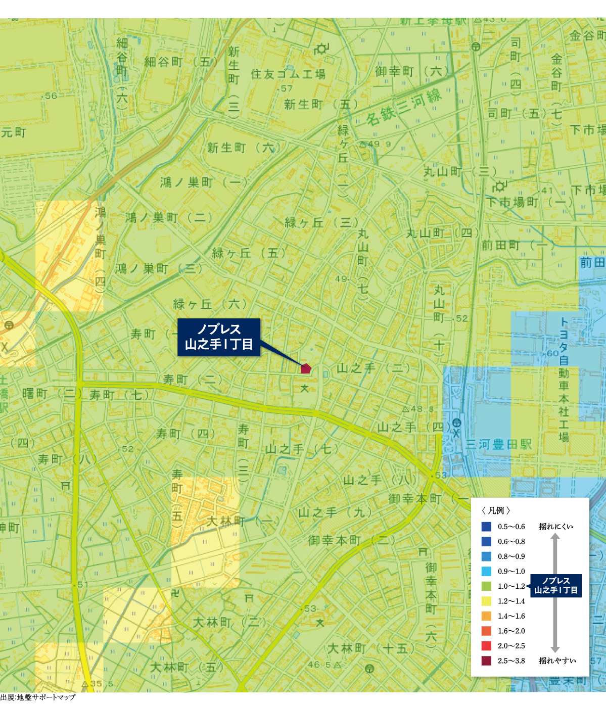 揺れにくい地盤に位置