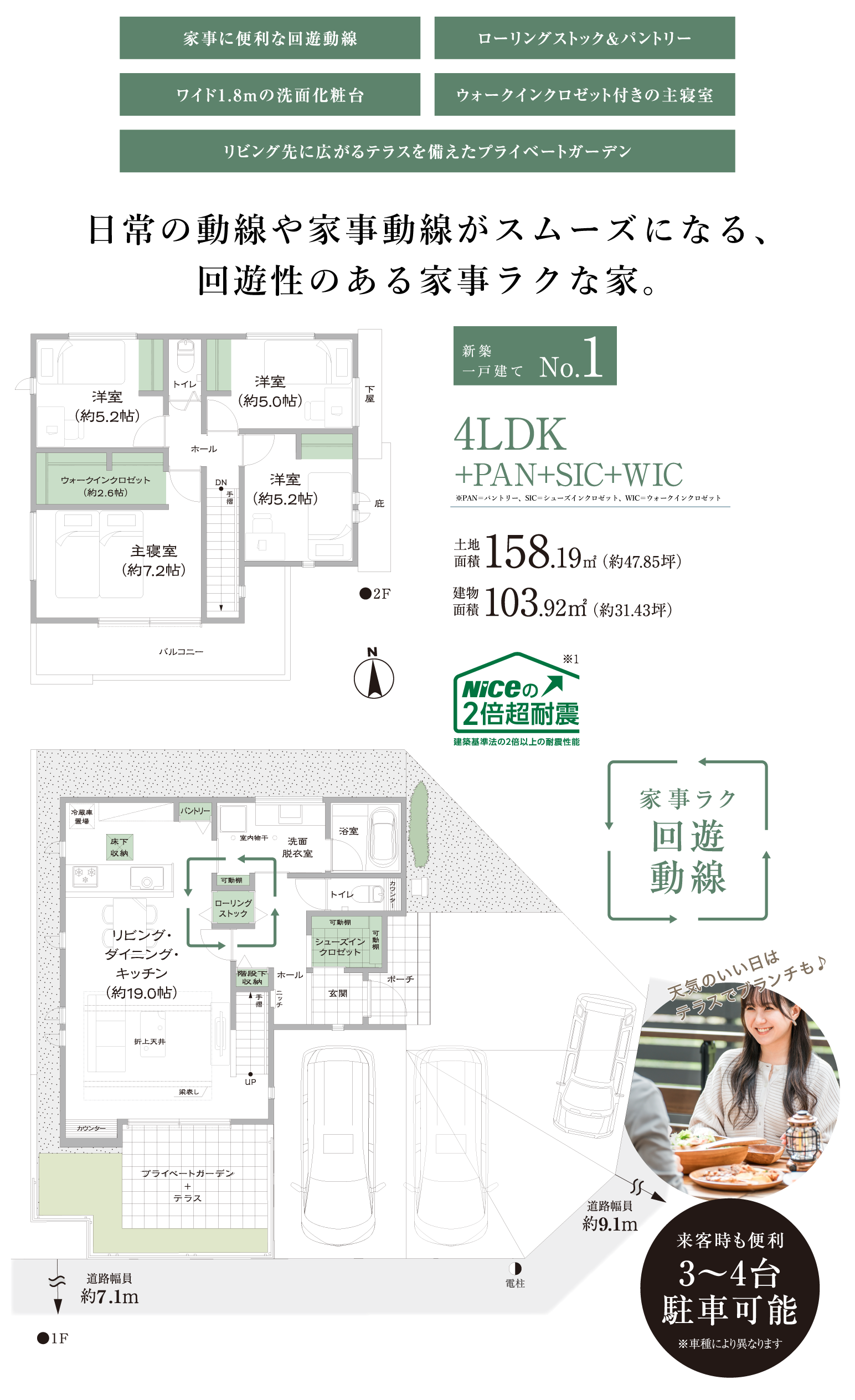 No.1間取り|日常の動線や家事動線がスムーズになる、
回遊性のある家事ラクな家。