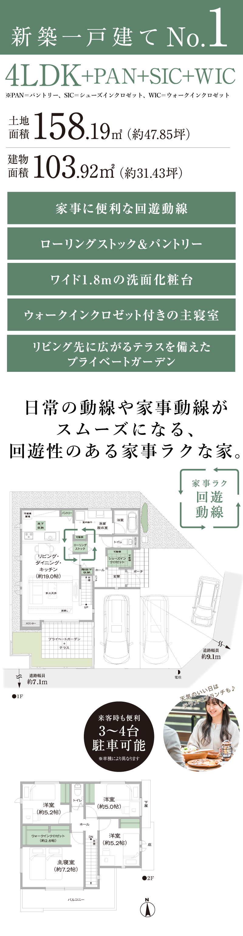 No.1間取り|日常の動線や家事動線がスムーズになる、
回遊性のある家事ラクな家。