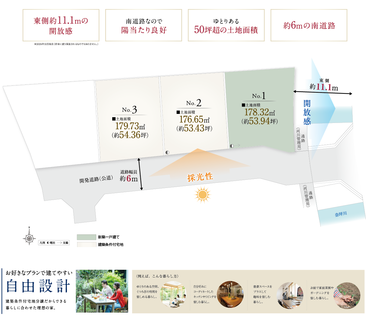 区画図|南側約6ｍ道路に接道した整形地。