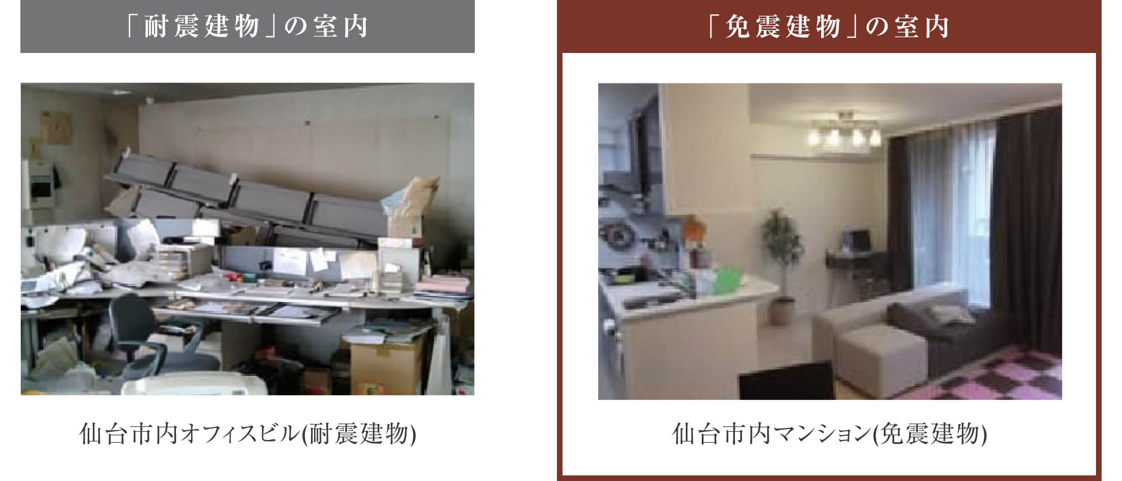 「耐震建物」の室内 「免震建物」の室内①