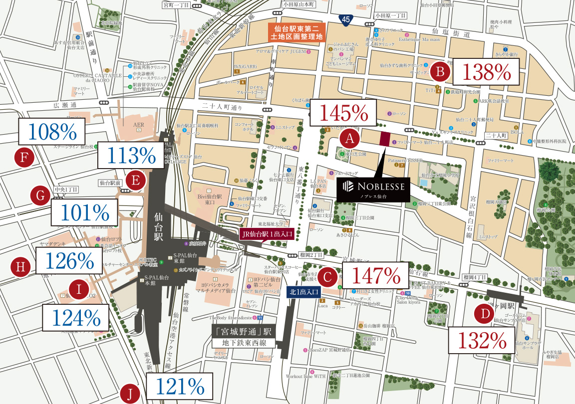 仙台駅東口エリアマップ