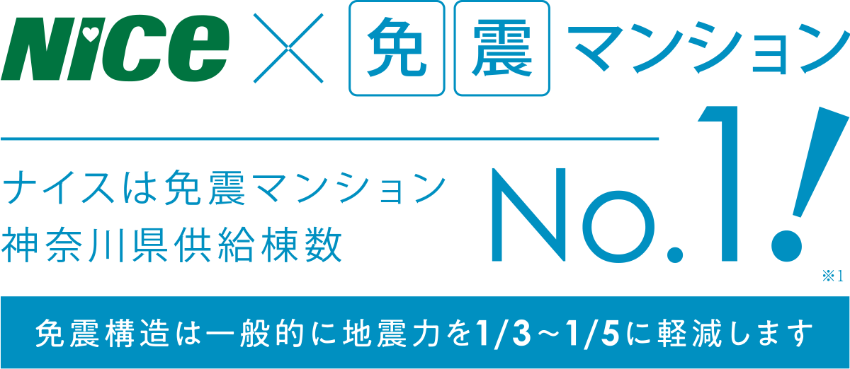 NICE×免震マンション ナイスは免震マンション神奈川県供給棟数No.1!免震構造は一般的に地震力を1/3〜1/5に軽減します