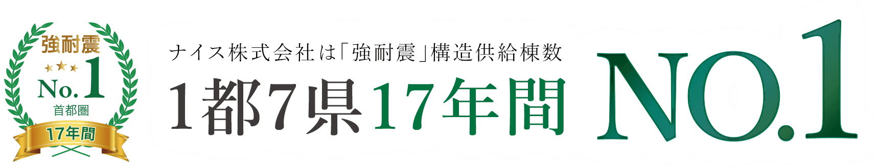 ナイス株式会社は「強耐震」構造供給棟数 　1都7県17年間　NO.1