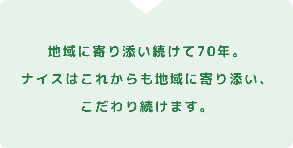 地域に寄り添い続けて70年以上。ナイスはこれからも地域に寄り添い、こだわり続けます。